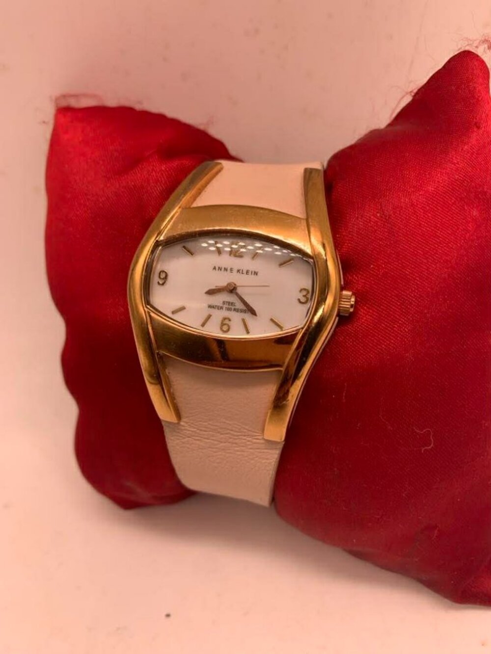 EUC Anne Klein Blush and Gold Tone Women's Leather Wrist Watch